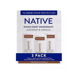 lot 6032 image: Native Whole Body Aluminum-Free Deodorant  Coconut & Vanilla  2.3oz.  3pk.