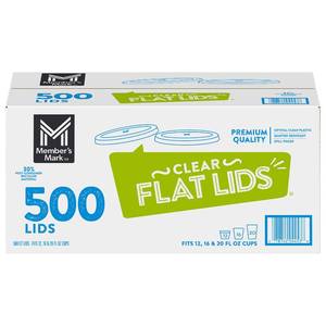lot 6045 image: Members Mark Clear Flat Plastic Lids with Straw Slot (500 ct.) - Retail $29