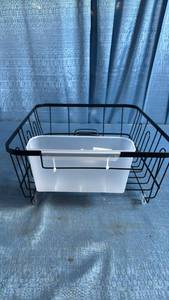 lot 7012 image: Black Wire Dish Drainer with Plastic Utensil Holder