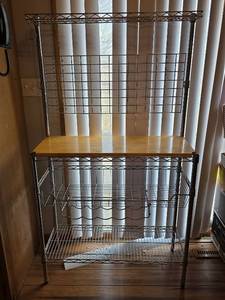 lot 105 image: Chrome Wire Bakers Rack with Wood Top