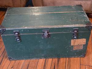 lot 111 image: Green Painted Wooden Storage Chest