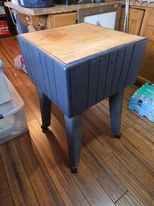 lot 113 image: Butcher Block Kitchen Island Table on Wheels
