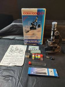 lot 376 image: 100X-900X Zoom Microscope Set with Light & Projector, Including Slides, Covers, Tools, Specimen Vials and More
