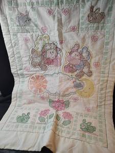 lot 406 image: Handstitched Baby Quilt with Teddy Bears, Moose and More( Some BleedingFading)