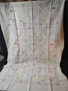 lot 409 image: Handmade Embroidered Garden Girl Quilt Top
