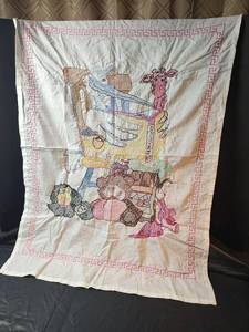 lot 410 image: Handstitched Cross Stitch Nursery Scene Topper