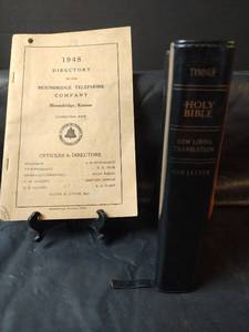 lot 429 image: Vintage 1948 Moundridge Phone Directory & Holy Bible with Red Letter Text