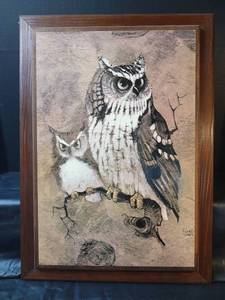 lot 448 image: Great Horned Owl Artwork by Renard, 15 x 21