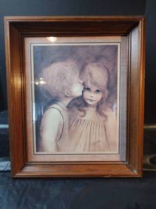 lot 449 image: Margaret Kane Big Eye Art Print in Wood Frame, 17 x 20