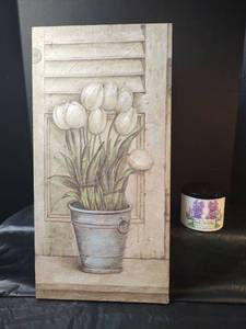 lot 454 image: White Tulips Art Print, 12 x 24 & Fresh Cut Lilacs Candle