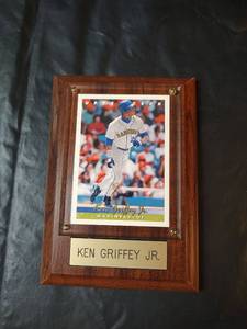 lot 466 image: Ken Griffey Jr. Upper Deck Mariners Card with Wood Frame, 4.5 x 6