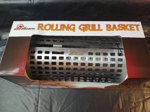 lot 523 image: NIB BBQ Dragon Rolling Grill Basket, Dishwasher Safe