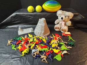 lot 532 image: Mixed Toy Lot - Plastic Dinosaurs, Plush Bear & More