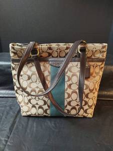 lot 562 image: Coach Signature Tote with Teal Stripe