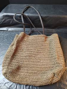 lot 582 image: Eddie Bauer Woven Market Tote with Leather Handles