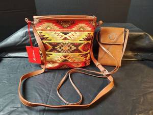 lot 588 image: Montana West Southwest Pattern Crossbody and Brown Leather Crossbody