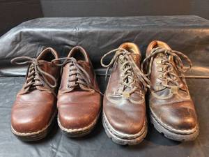 lot 608 image: Born Brown Leather Hiking Boots 9.5M and Eastland Brown Leather Oxfords 9.5M