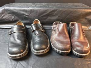 lot 610 image: Eastland Brown Leather Clogs Size 10M and Born Black Leather Mules Size 9.5M