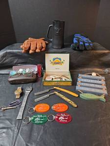 lot 614 image: Playboy Mug, Seiko Watch, Gloves, Straight Razors, and More