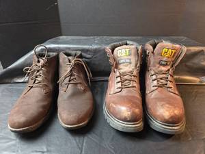 lot 666 image: Caterpillar Steel Toe Work Boots - Brown Leather Size 11.5 and Timberland Boots Size 11.5