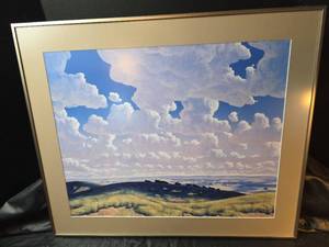 lot 675 image: Rolling Hills Landscape Print in Gold Frame 24.5in x 21in