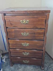 lot 735 image: Oklahoma Furniture Company 5-Drawer Solid Wood Chest with Brass Handles