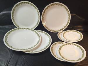 lot 739 image: Corelle Spring Blossom Green Dinner Plates and Saucers