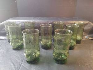 lot 745 image: Set of 9 Green Glass Milano Crinkle Tumblers