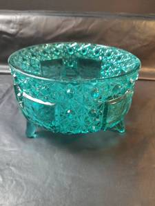 lot 752 image: Aqua Blue Pressed Glass Footed Bowl