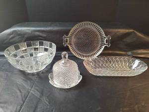lot 757 image: Cut Glass Serving Collection. Intricate Diamond and Hobnail Designs