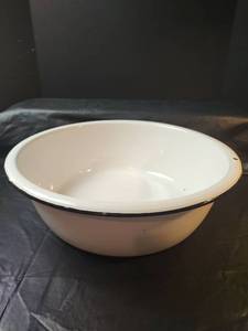 lot 759 image: White Enamel Bowl with Black Trim, 17 inches