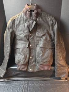 lot 792 image: Theory Brown Leather Bomber Jacket Size Medium