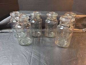 lot 801 image: 6 - Ball Quart Mason Glass Canning Jars with Wire Bails