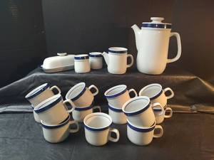 lot 873 image: Monterrey Stoneware with Blue Rim Coffee Service Set, Made in Japan