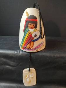 lot 890 image: Signed De Grazia Ceramic Bell with Native American Design, Handpainted