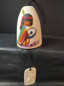 lot 892 image: De Grazia Native American Wind Bell with Drummer Design, Handpainted