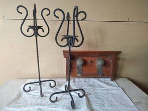 lot 1020 image: Decorative Iron Sconces with Wooden Shelf, See Measurements