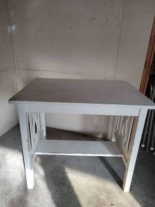 lot 1028 image: White Painted Wooden Table with Decorative Cutouts, 34 wide x 24 deep x 30 tall