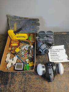 lot 1058 image: North 55007700 Respirator with Filters, Extra Respirator, Stanley Stapler and Mixed Lot of Electrical and More