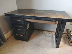 lot 1062 image: Wood Desk- 49.5 wide x 26 deep x 29 tall, Sturdy and Heavy