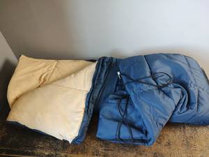 lot 1063 image: Adult Size Blue and Cream Sleeping Bag