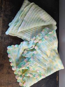 lot 1067 image: Handmade Soft Crochet Baby Blanket in Pastel Stripes
