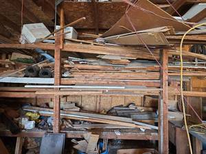 lot 1582 image: NOTICE ONLY AVAILABLE PICK UP DAY IS SUNDAY FOLLOWING SCHEDUALED PICK UP DAY. Assorted Lumber- Take what you want. Your responsible to remove, sort and load.
