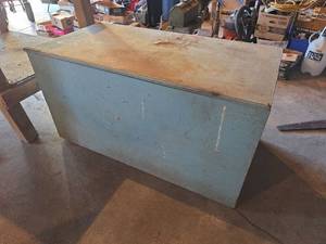 lot 1652 image: 48in x 24in x 25in Blue Painted Wooden Storage Chest
