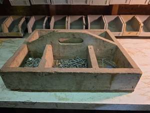 lot 2038 image: Vintage Wood Hardware Storage Organizer