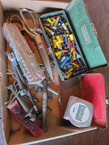 lot 2077 image: Metal Tool Boxes, Wire Connectors, and Assorted Hardware