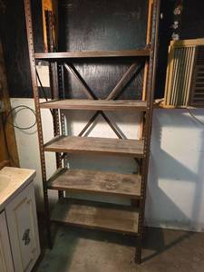 lot 2106 image: Industrial Metal Storage Shelving Unit - Will need tools to unscrew from wall