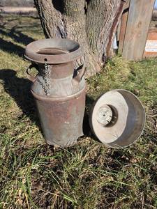 lot 3020 image: Old Steel Milk Can with Strainer