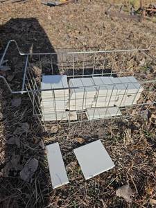 lot 3033 image: Wire Basket with 56 Bone Color Tiles