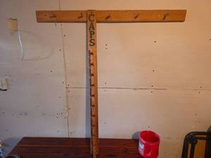 lot 3062 image: Wooden Wall-Mounted Cap Display Rack and Coat Rack